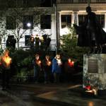 Ben Hohenstatt / Juneau Empire                                Juneauites hold a vigil Saturday commemorating the death of Supreme Court Justice Ruth Bader Ginsburg around the statue of William Seward in Dimond Courthouse Plaza. The vacancy left on the Supreme Court by Ginsburgs death has already caused partisan battles in Washington.