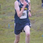 Homers Seamus McDonough runs to second place in the boys race at the Kenai Peninsula Borough cross-country meet Saturday, Sept. 26, 2020, at Tsalteshi Trails just outside of Soldotna, Alaska. (Photo by Jeff Helminiak/Peninsula Clarion)