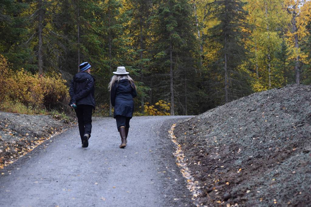 Barbara McNinch (right) walks south on the Ski Hill Multi-use Trail with her friend on Saturday, Sept. 26 just outside Soldotna, Alaska.                                Barbara McNinch (right) walks south on the Ski Hill Multi-use Trail with her friend on Saturday, Sept. 26 just outside Soldotna, Alaska.