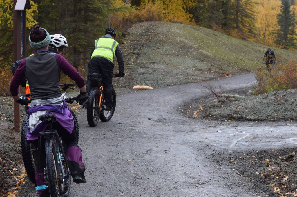 Bicyclists are seen on the Ski Hill Multi-use Trail on Saturday, Sept. 26 just outside Soldotna, Alaska.                                Bicyclists are seen on the Ski Hill Multi-use Trail on Saturday, Sept. 26 just outside Soldotna, Alaska.
