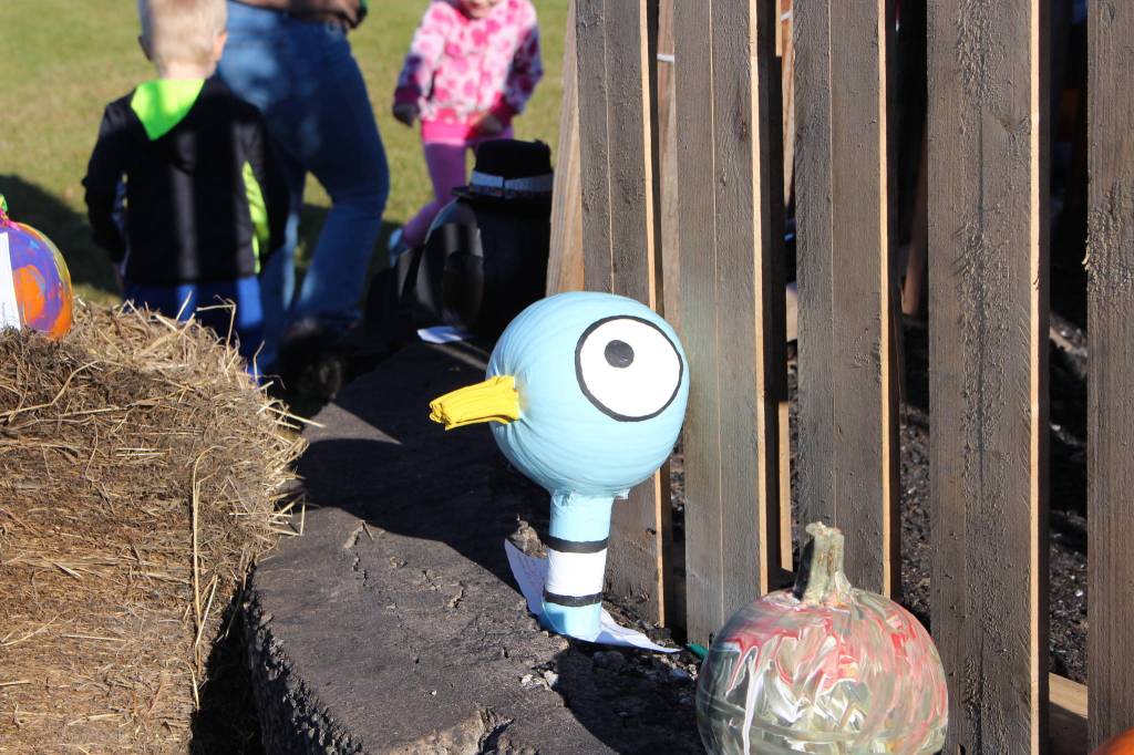 Some of the pumpkins submitted to the pumpkin decorating contest are seen here during the 5th annual Kenai Fall Pumpkin Festival in Kenai, Alaska on Oct. 10, 2020. (Photo by Brian Mazurek/Peninsula Clarion)