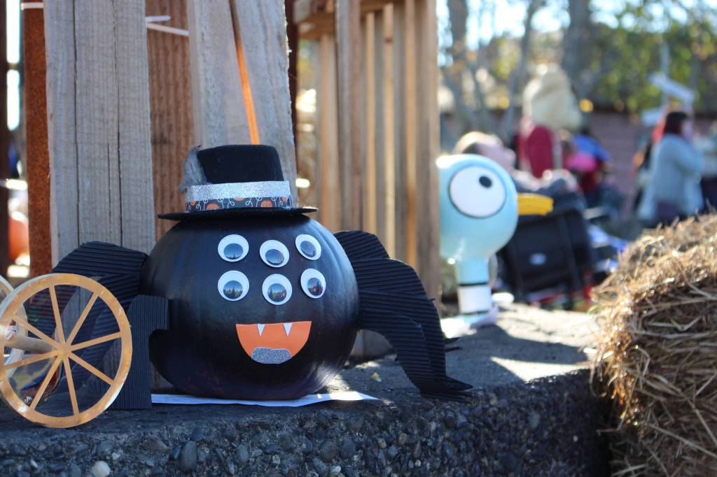 A pumpkin decorated by Blakeley Jorgensen, of Kenai, is seen here during the 5th annual Kenai Fall Pumpkin Festival in Kenai, Alaska on Oct. 10, 2020. (Photo by Brian Mazurek/Peninsula Clarion)
