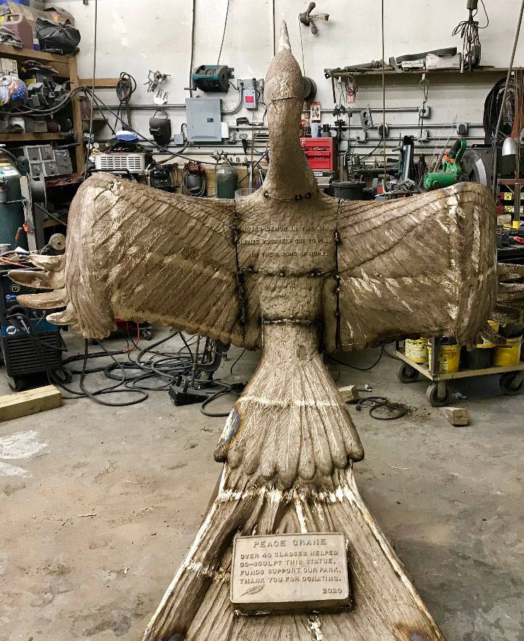 A peace crane statue that will be featured at the Kenai Peninsula Peace Crane Garden Trail is seen in this undated photo. (Courtesy Sarah Pyhala)