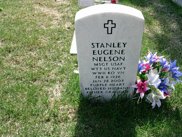 The Anchorage grave marker for Stanley Eugene Nelson denotes his military career and family ties. (Photo courtesy of Nelson family genealogical webpage)