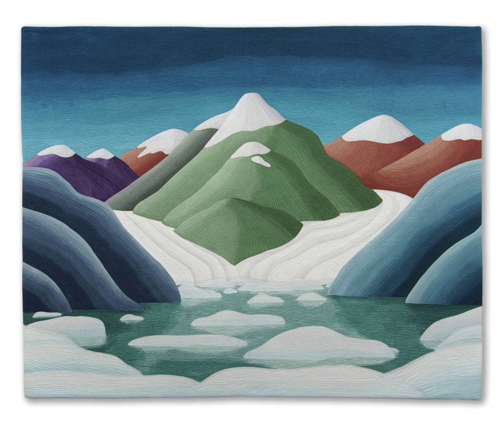 Cat Larreas Tidewater Glacier, one of the 45 art quilts featured in Shifting Tides: Cloth in Convergence, on exhibit from Oct. 9 to Nov. 28, 2020, at the Pratt Museum in Homer, Alaska. (Photo by Cat Larrea)