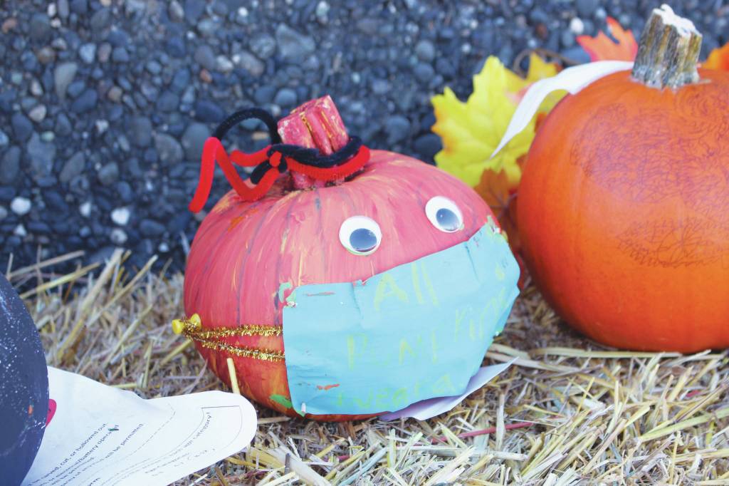 Brian Mazurek/Peninsula ClarionA masked pumpkin entered into the City of Kenais pumpkin decorating is seen here during the Fall Pumpkin Festival in Kenai, on Oct. 10.