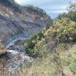 The Diamond Creek trail winds along the creek canyon from a trail head at the bottom of a gravel road off the Sterling Highway to the beach below. Use caution when hiking narrow parts of the trail as seen here on Sunday, Oct. 4, 2020 near Homer, Alaska. (Photo by Michael Armstrong/Homer News)