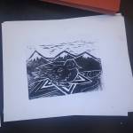 Linoleum prints made by Seward Middle and High School students are seen here in this undated photo. Anyone who brings in a receipt to one of three locations on the peninsula showing they donated $10 or more to the Alaska SeaLife Center in Seward gets to take home a print of their choice. (Photo courtesy Megan Wiley)