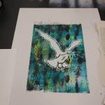 Linoleum prints made by Seward Middle and High School students are seen here in this undated photo. Anyone who brings in a receipt to one of three locations on the peninsula showing they donated $10 or more to the Alaska SeaLife Center in Seward gets to take home a print of their choice. (Photo courtesy Megan Wiley)