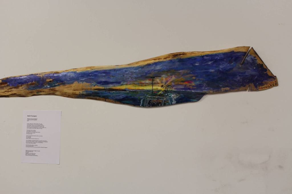 An acrylic painting by Sarah Youngren can be seen here inside Cook Inletkeepers Community Action Studio in Soldotna, Alaska, on Thursday, Nov. 5, 2020. (Photo by Brian Mazurek/Peninsula Clarion)