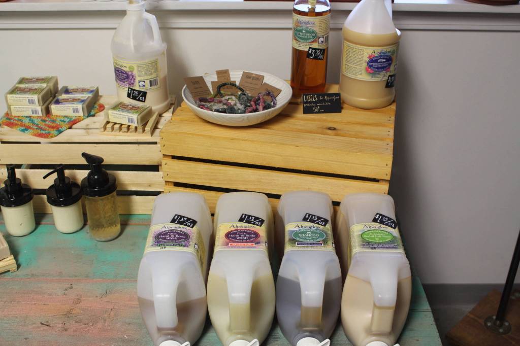 Organic soaps are sold by the ounce at The Goods, located inside Cook Inletkeepers Community Action Studio in Soldotna, Alaska, as seen on Thursday, Nov. 5, 2020. (Photo by Brian Mazurek/Peninsula Clarion)