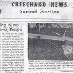 Photo courtesy of the Gaede Collection 
This article and photo about the wreck of Dr. Elmer Gaedes plane appeared on the front page of the second section of the Cheechako News on Friday, Aug. 4, 1967.