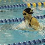 Homer senior Madison Story swims the breaststroke in the girls 200-yard IM on Saturday, Nov. 14, 2020 during the Kenai Peninsula Swimming Championships at the Kate Kuhns Aquatic Center in Homer, Alaska. (Photo by Megan Pacer/Homer News)