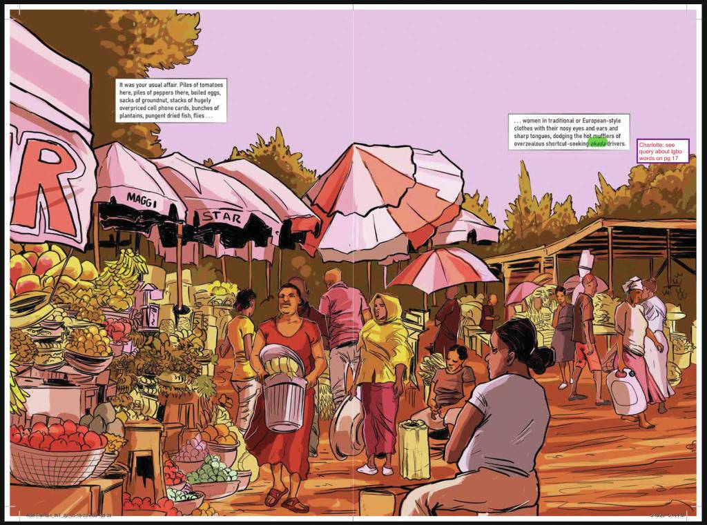 A page from David Brames After the Rain, adapted from Nnedi Okorafors short story On the Road. (Photo courtesy David Brame)