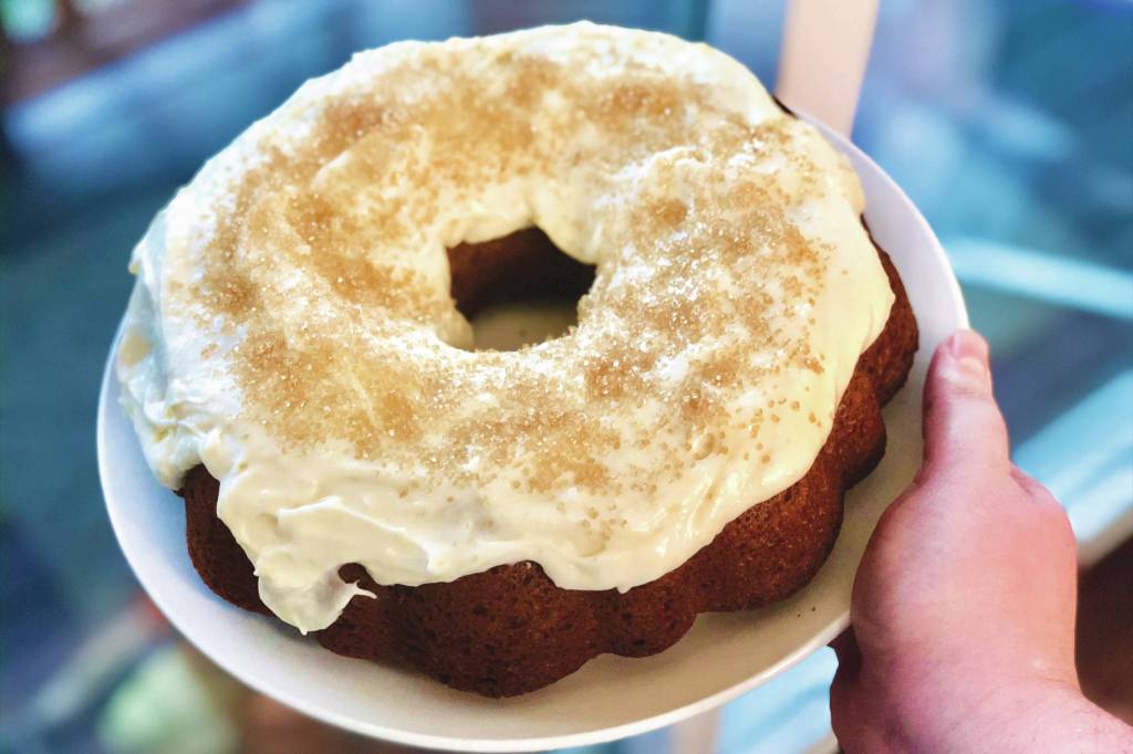 A simple and classic spice cake made for a friends birthday, photographed on Oct. 21, 2020, in Anchorage, Alaska. (Photo by Victoria Petersen/Peninsula Clarion)