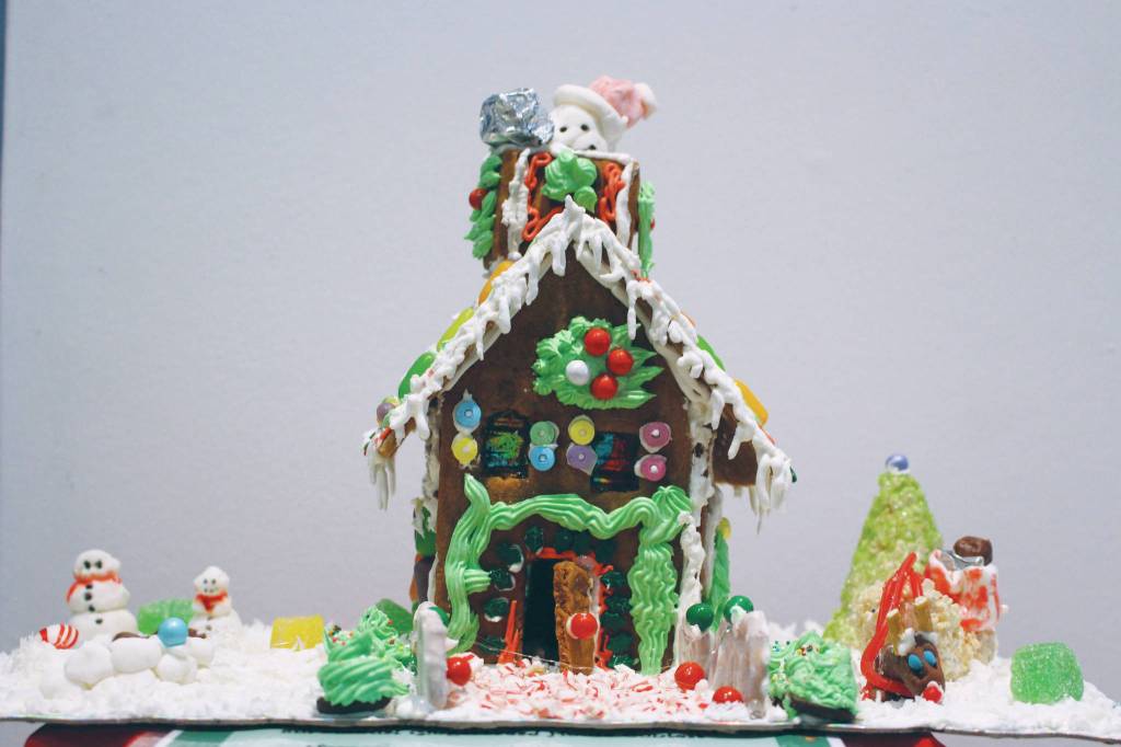 A gingerbread house created by Alyson Evans, age 7, is seen on display at the Kenai Visitors and Cultural Center on Dec. 8, 2020. (Photo by Brian Mazurek/Peninsula Clarion)