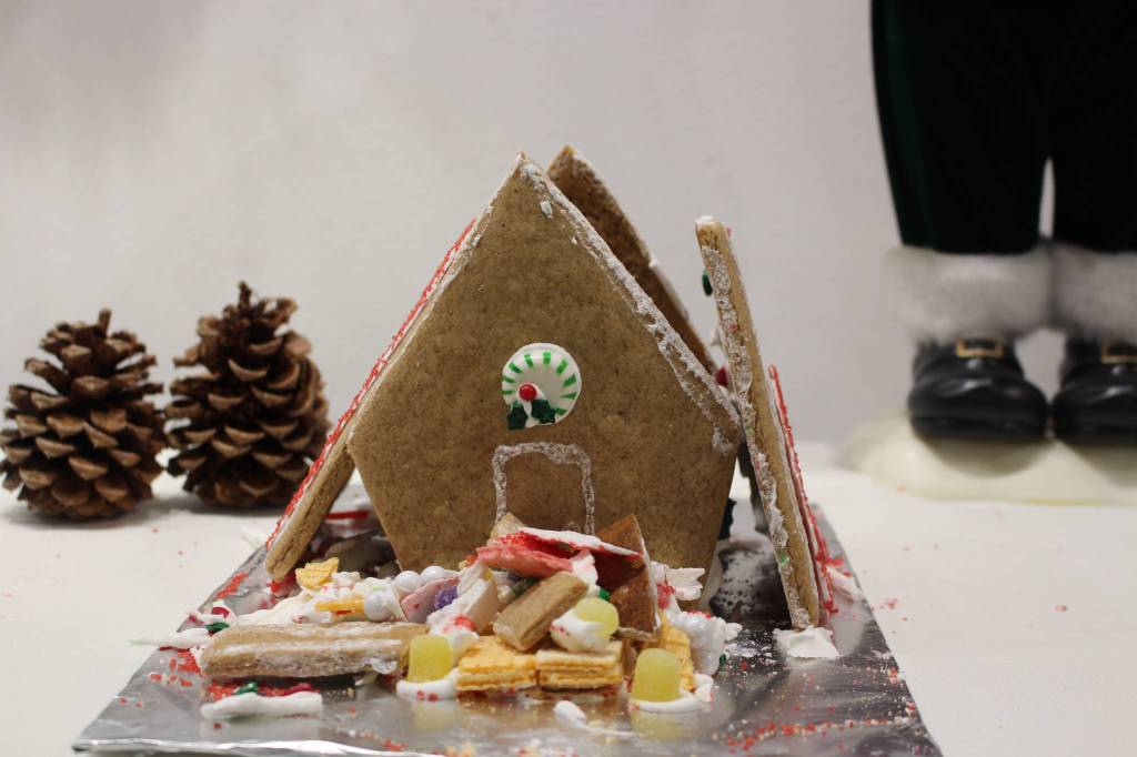 A gingerbread house created by Janice Barnes, age 8, is seen on display at the Kenai Visitors and Cultural Center on Dec. 8, 2020. (Photo by Brian Mazurek/Peninsula Clarion)
