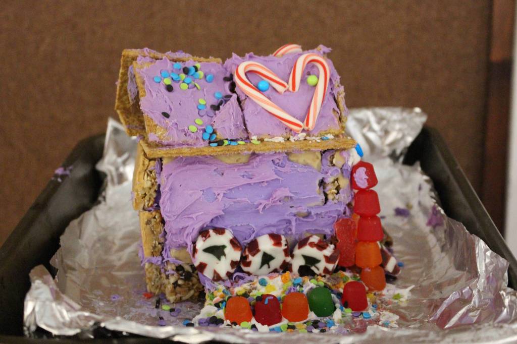 A gingerbread house created by Eliza Anders, age 10, is seen on display at the Kenai Visitors and Cultural Center on Dec. 8, 2020. (Photo by Brian Mazurek/Peninsula Clarion)