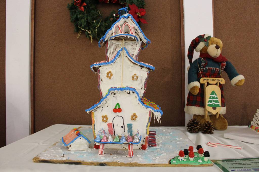 A gingerbread house created by Marissa Moffis, age 12, is seen on display at the Kenai Visitors and Cultural Center on Dec. 8, 2020. (Photo by Brian Mazurek/Peninsula Clarion)