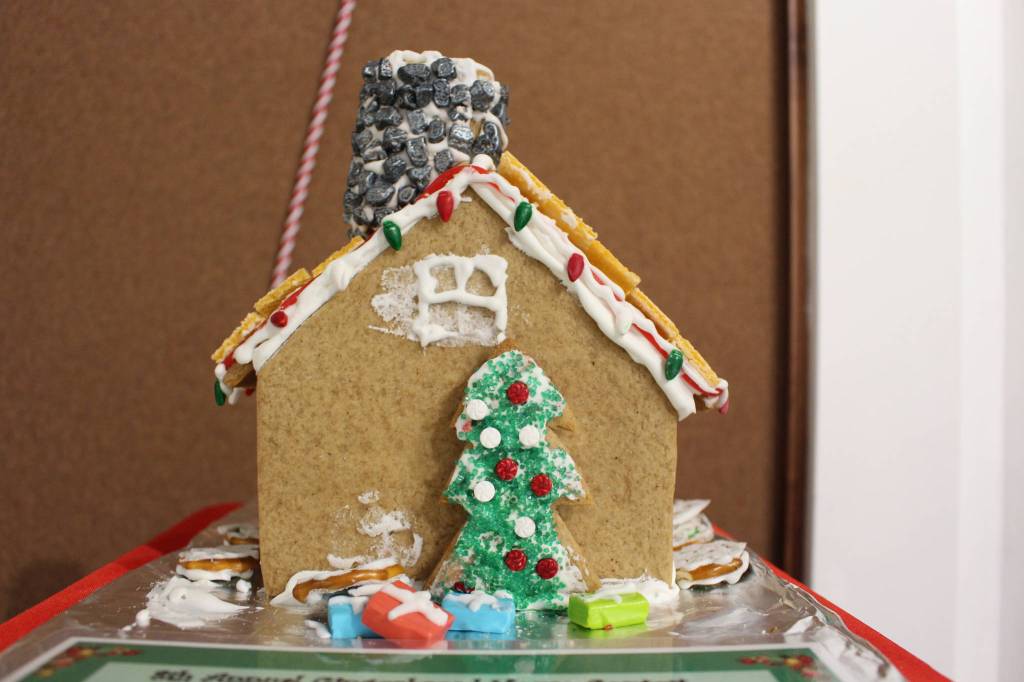 A gingerbread house created by Nehemiah Barnes, age 14, is seen on display at the Kenai Visitors and Cultural Center on Dec. 8, 2020. (Photo by Brian Mazurek/Peninsula Clarion)