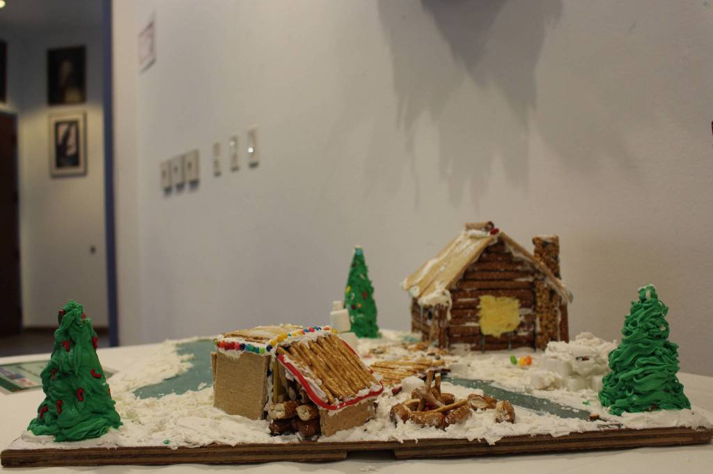 A gingerbread house created by Titus Boettcher, age 12, is seen on display at the Kenai Visitors and Cultural Center on Dec. 8, 2020. (Photo by Brian Mazurek/Peninsula Clarion)