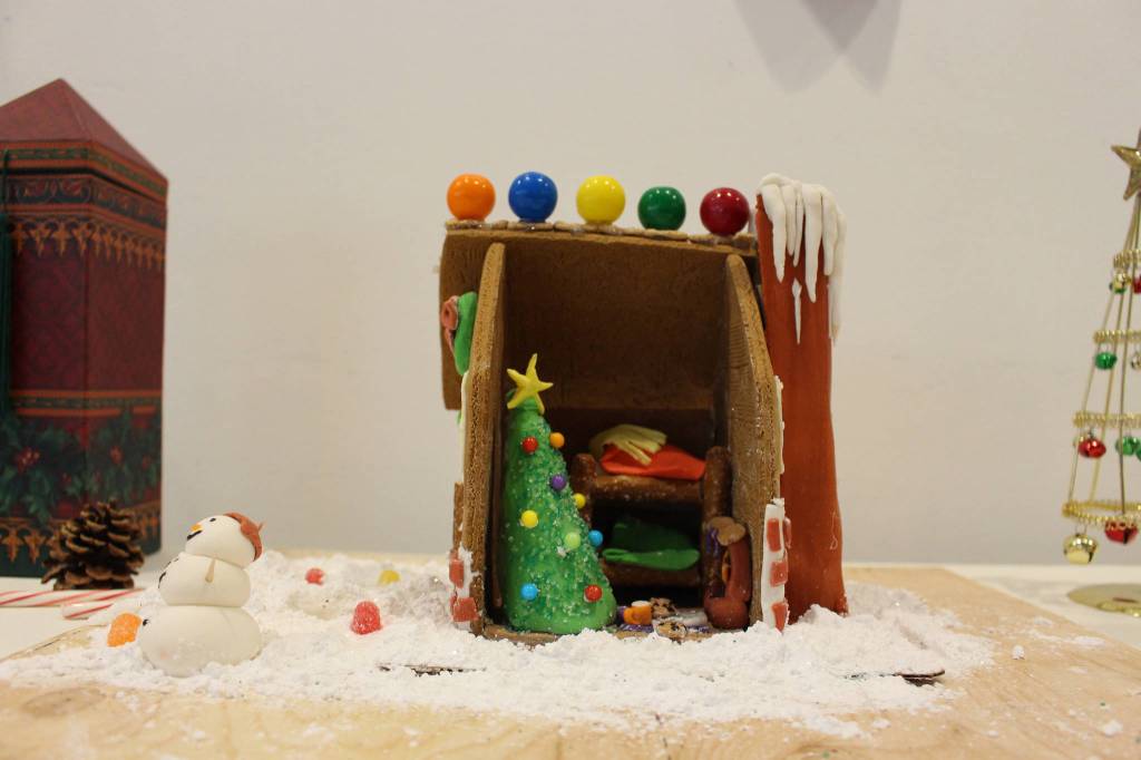 A gingerbread house created by Nehemiah Barnes, age 14, is seen on display at the Kenai Visitors and Cultural Center on Dec. 8, 2020. (Photo by Brian Mazurek/Peninsula Clarion)