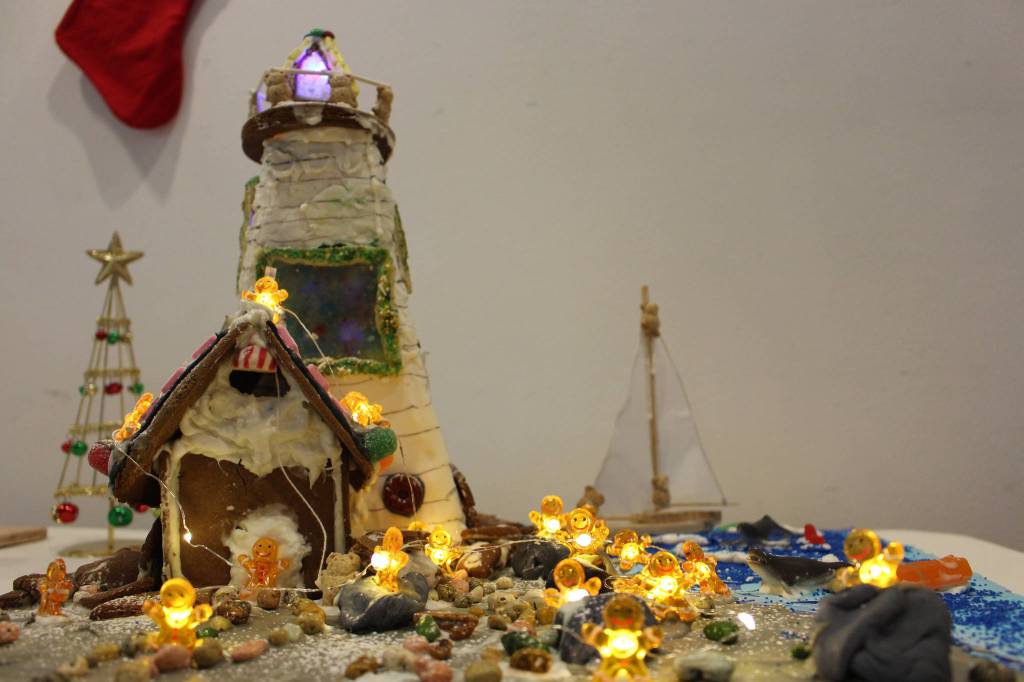 A gingerbread house created by Ashley Denicola, age 11, is seen on display at the Kenai Visitors and Cultural Center on Dec. 8, 2020. (Photo by Brian Mazurek/Peninsula Clarion)