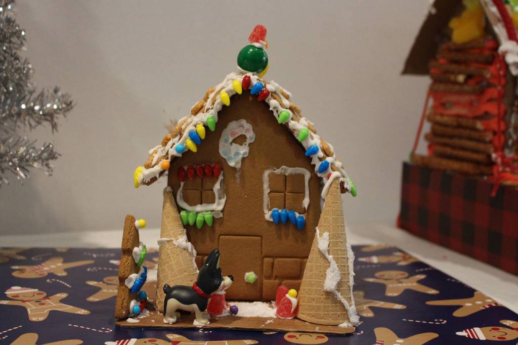 A gingerbread house created by Rose Youngberg, age 7, is seen on display at the Kenai Visitors and Cultural Center on Dec. 8, 2020. (Photo by Brian Mazurek/Peninsula Clarion)
