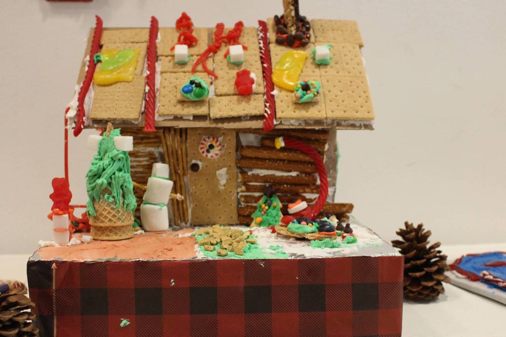 A gingerbread house created by Anya Lloyd, age 6, is seen on display at the Kenai Visitors and Cultural Center on Dec. 8, 2020. (Photo by Brian Mazurek/Peninsula Clarion)