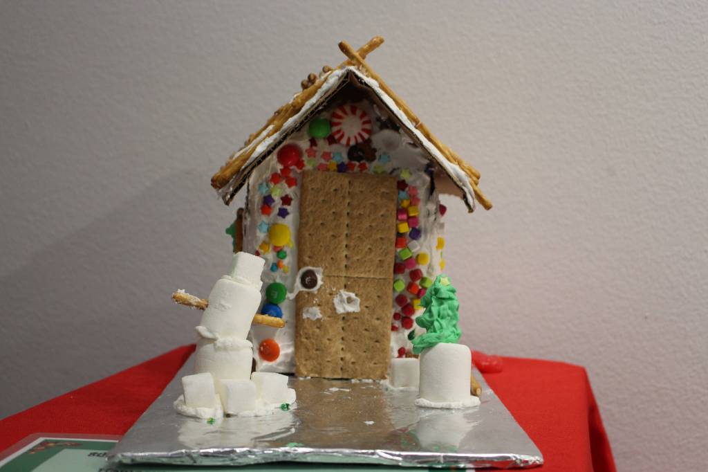 A gingerbread house created by Tirzah Lloyd, age 4, is seen on display at the Kenai Visitors and Cultural Center on Dec. 8, 2020. (Photo by Brian Mazurek/Peninsula Clarion)
