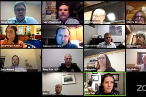 Alaskas Chief Medical Officer Dr. Anne Zink (bottom row, right) briefs the Kenai City Council during a work session on Wednesday, Dec. 9. (Screenshot)