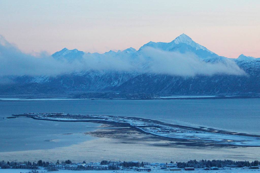 The Homer Spit stretching into Kachemak Bay is seen here on Thursday, Dec. 10, 2020 in Homer, Alaska. (Photo by Megan Pacer/Homer News)