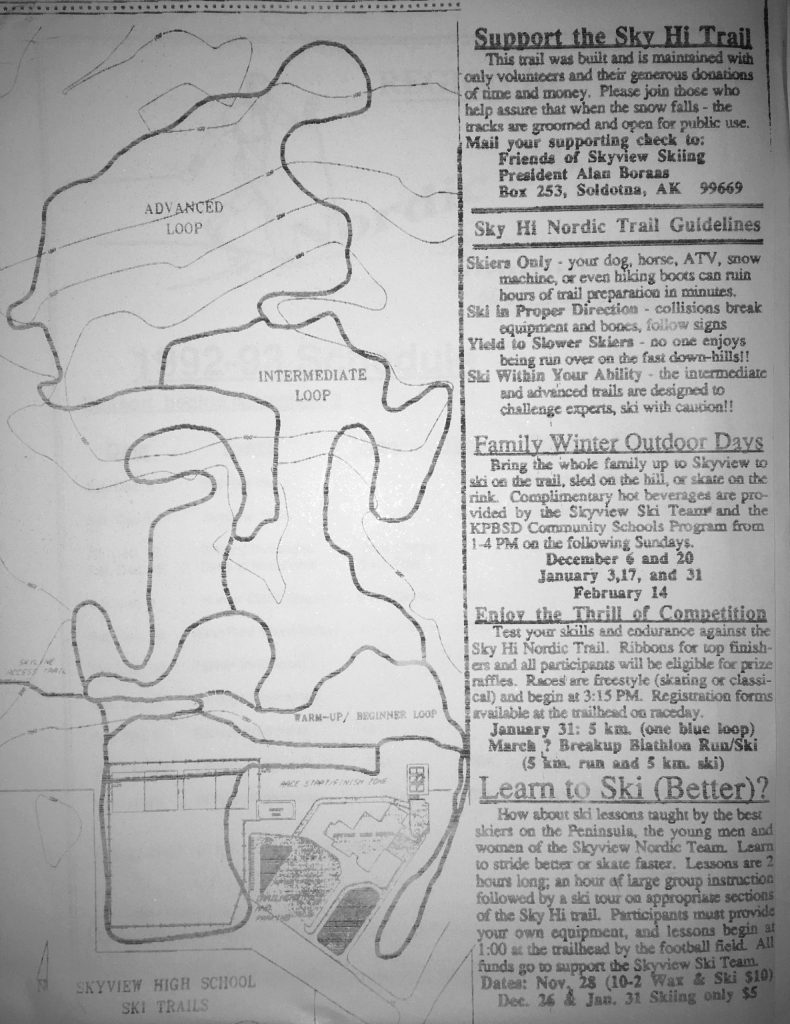 The map of the then-Skyview High School ski trails, from the winter of 1992-93. Bill Holt began work on the trails the next winter. He retires Friday, Dec. 18, 2020. (Photo from Clarion archive)