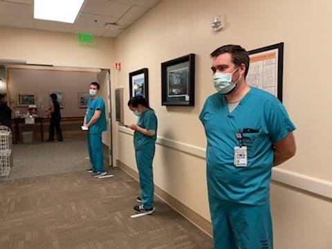 Pharmacy personnel at Bartlett Regional Hospital line up to receive the Pfizer/BioNTech coronavirus vaccine on Dec. 15, 2020. (Courtesy photo / Katie Bausler)