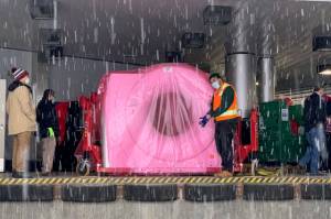 Workers on Monday, Jan. 4, 2021, moved a new CT scanner into its new location at South Peninsula Hospital in Homer, Alaska. The scanner is now located close to the Emergency Department, which will shorten the time needed, for example, to get accident victims to the machine to help determine the extent of their injuries. (Photo by Brent Lautenschlager / South Peninsula Hospital)