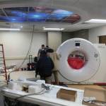 A wall mural of the northern lights and distraction lighting of a night sky are all part of the CT scanner suite renovation at South Peninsula Hospital, as seen here on Monday, Jan. 4, 2021, at South Peninsula Hospital in Homer, Alaska. The new scanner was moved into its new location on Monday. The mural and lighting are designed to contribute to a better patient experience. (Photo by Brent Lautenschlager / South Peninsula Hospital)