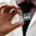 A vial of the Pfizer vaccine used at The Reservoir nursing facility, is shown, Friday, Dec. 18, 2020, in West Hartford, Conn. (AP Photo / Stephen Dunn,Pool)