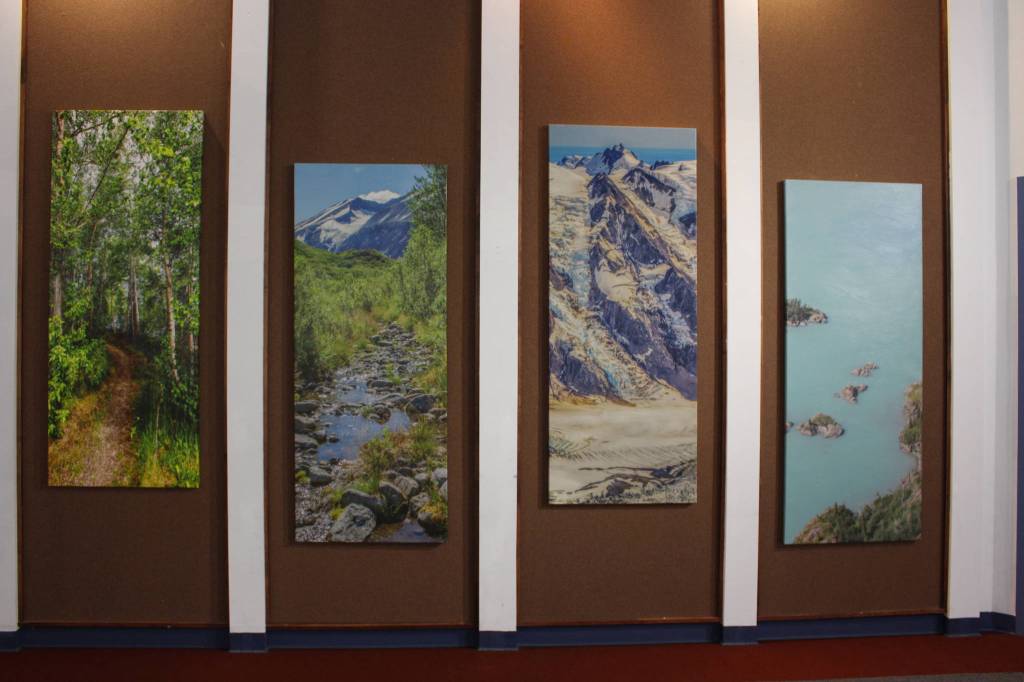 Photographs on canvas by Mary Frische and Tom Collopy are on display at the Kenai Visitor and Cultural Center on Jan. 12, 2021. (Photo by Brian Mazurek/Peninsula Clarion)