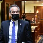 Peter Segall / Juneau Empire
Lt. Gov. Kevin Meyer leaves the Alaska House of Representatives chamber Monday after presiding over yet another floor session where lawmakers were unable to elect leadership.