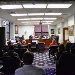 Staff, lawmakers and members of the press gather for the first Senate Judiciary Committee meeting of the 32nd Legislature on Wednesday, Jan. 27, 2021. While Senators moved ahead with work, the House of Representatives was once again unable to organize. (Peter Segall /  Juneau Empire)