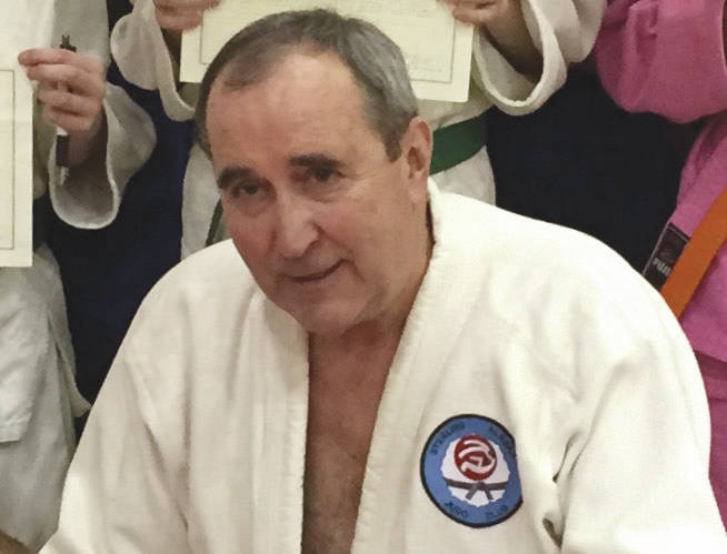 Sensei Robert Brink at the Sterling Elementary School gym during promotion awards in May 2019. (Photo provided by Robert Brink)