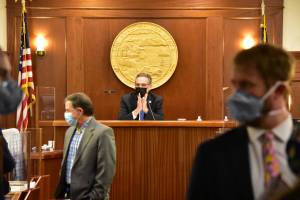 Lt. Gov. Kevin Meyer, seen here sitting in the Speaker's chair in the Alaska House of Representatives chamber on Monday, Jan. 25, 2021, presided over yet another House session where lawmakers failed to organize. Feb. 1, marked the third straight week of deadlock in the House. Lawmakers will meet again Tuesday morning. (Peter Segall / Juneau Empire)