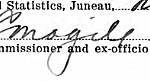 This is the official signature of Kenai School principal Cleveland L. Magill when he was serving as a U.S. Commissioner.