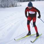 Kenai Centrals Gregory Fallon rounds a corner during Kenai Klassic at the Kenai Nordic Trails on Saturday, Feb. 6, 2021, in Kenai, Alaska. (Photo by Jeff Helminiak/Peninsula Clarion)