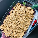 A blueberry crumble ready to be baked for friends and family, photographed on Tuesday, Feb. 16, 2021, in Anchorage, Alaska. (Photo by Victoria Petersen/Peninsula Clarion)