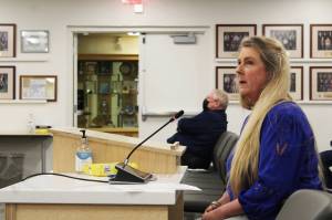 Peggy Clements testifies before the Kenai Peninsula Borough Assembly on Tuesday, Feb. 16 in Soldotna, Alaska. (Ashlyn OHara/Peninsula Clarion)