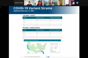 Alaskas Chief Medical Officer Dr. Anne Zink and other state health officials address members of the media during a remote press conference on Thursday, Feb. 18. (Screenshot)