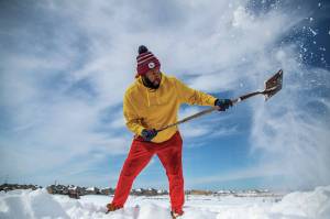 Howard Mamou shovels snow at the Glennwood in Hutto, Texas, Tuesday, Feb 16, 2021. The worst U.S. power outages were in Texas, affecting more than 2 million homes and businesses. (Ricardo B. Brazziell/Austin American-Statesman via AP)
Howard Mamou shovels snow at the Glennwood in Hutto, Texas, Tuesday, Feb 16, 2021. The worst U.S. power outages were in Texas, affecting more than 2 million homes and businesses. (Ricardo B. Brazziell/Austin American-Statesman via AP)