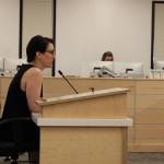 Brandi Harbaugh gives a presentation during a joint work session on Tuesday, March 2 in Soldotna, Alaska. (Ashlyn OHara/Peninsula Clarion)