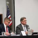 Ashlyn OHara/Peninsula Clarion
Kenai City Manager Paul Ostrander (left) and Kenai Mayor Brian Gabriel present their 2021 State of the City address on Wednesday in Kenai.